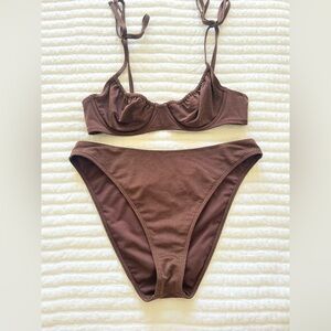 abercrombie & fitch curve love brown shimmer bikini set size medium/large